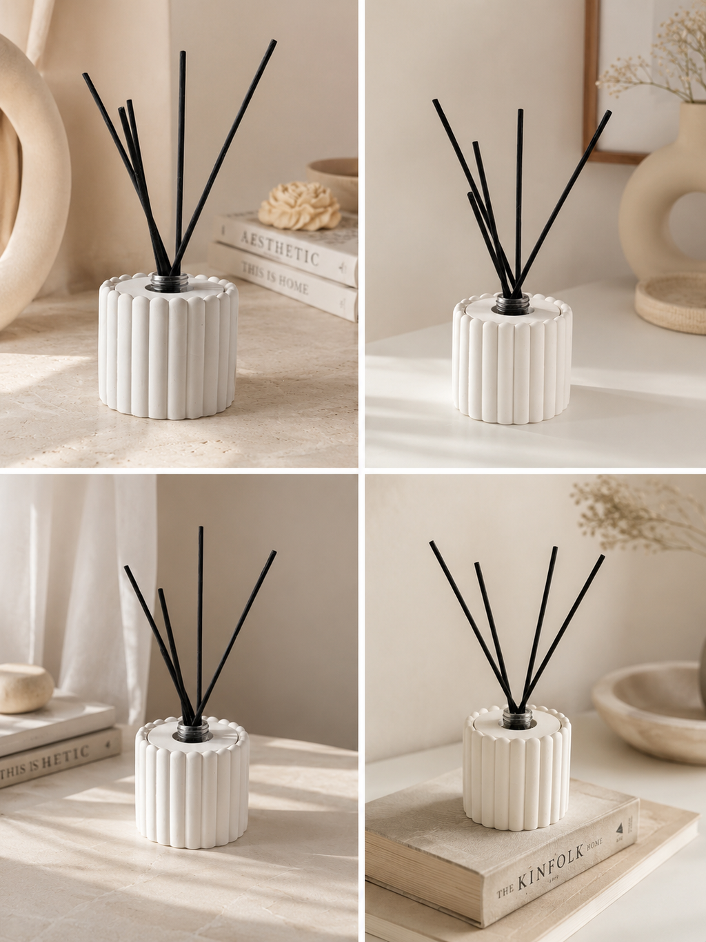 Modern Reed Diffuser with Glass Bottle | Ribbed Neutral Home Decor