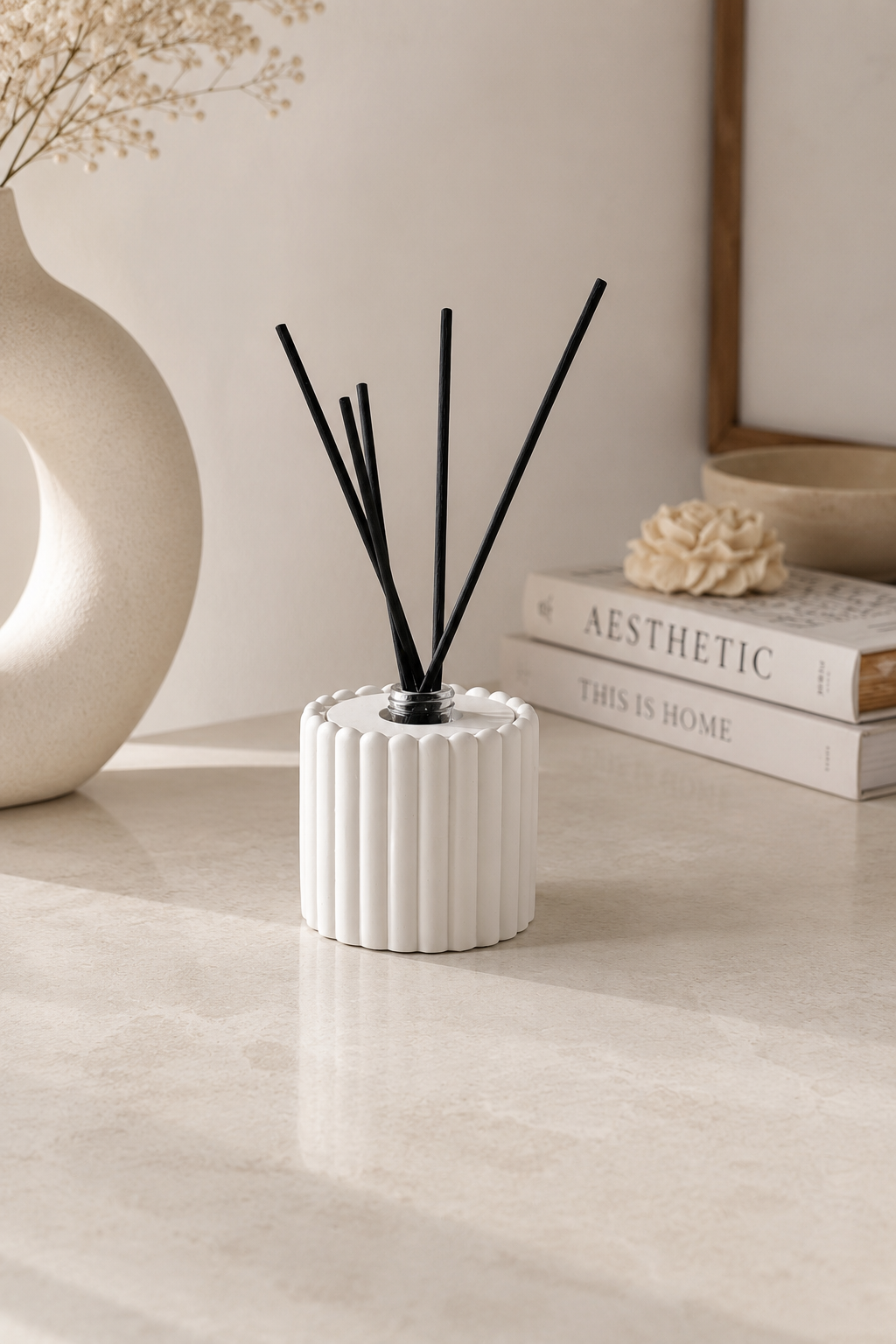 Modern Reed Diffuser with Glass Bottle | Ribbed Neutral Home Decor