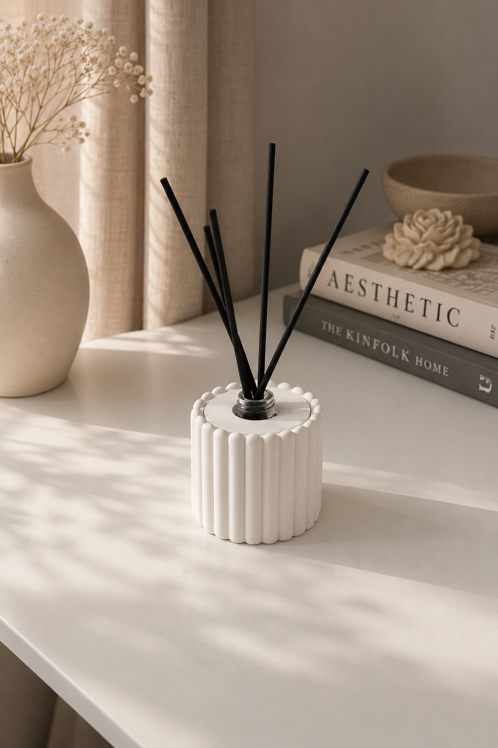 Modern Reed Diffuser with Glass Bottle | Ribbed Neutral Home Decor