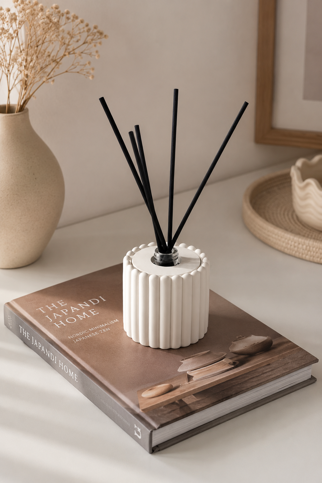 Modern Reed Diffuser with Glass Bottle | Ribbed Neutral Home Decor