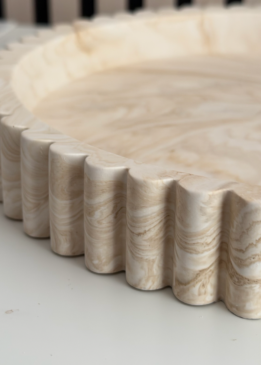 Vela Large Scalloped Decorative Tray | Neutral Home Decor