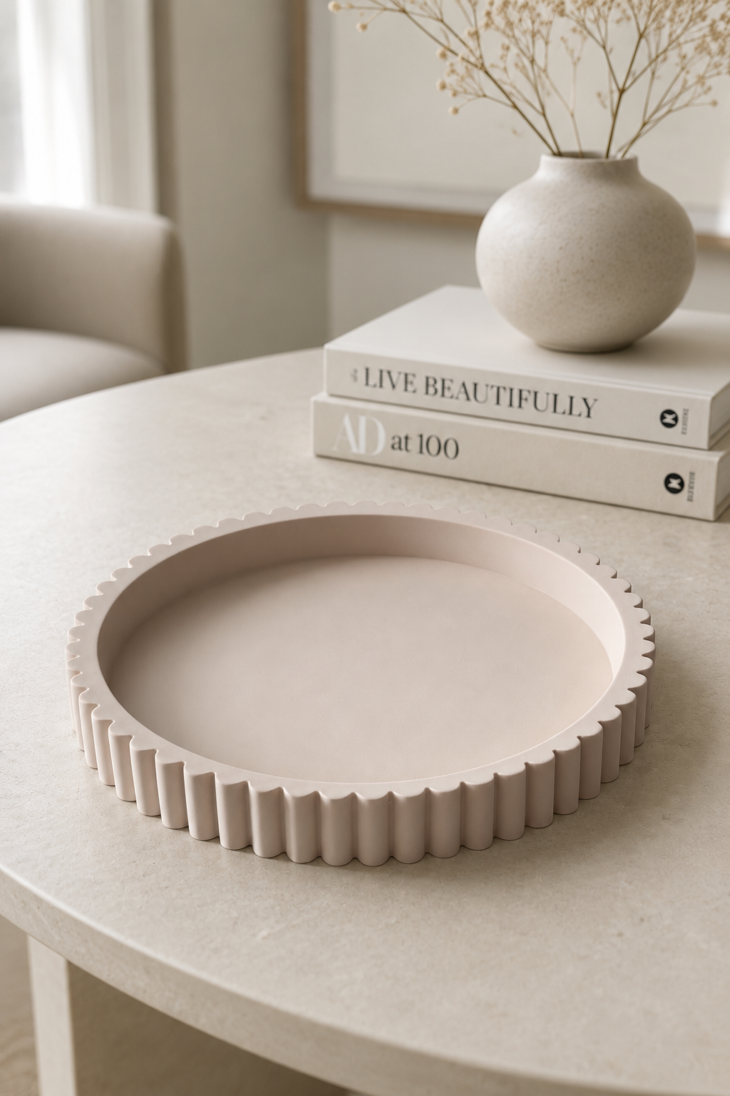 Vela Large Scalloped Decorative Tray | Neutral Home Decor