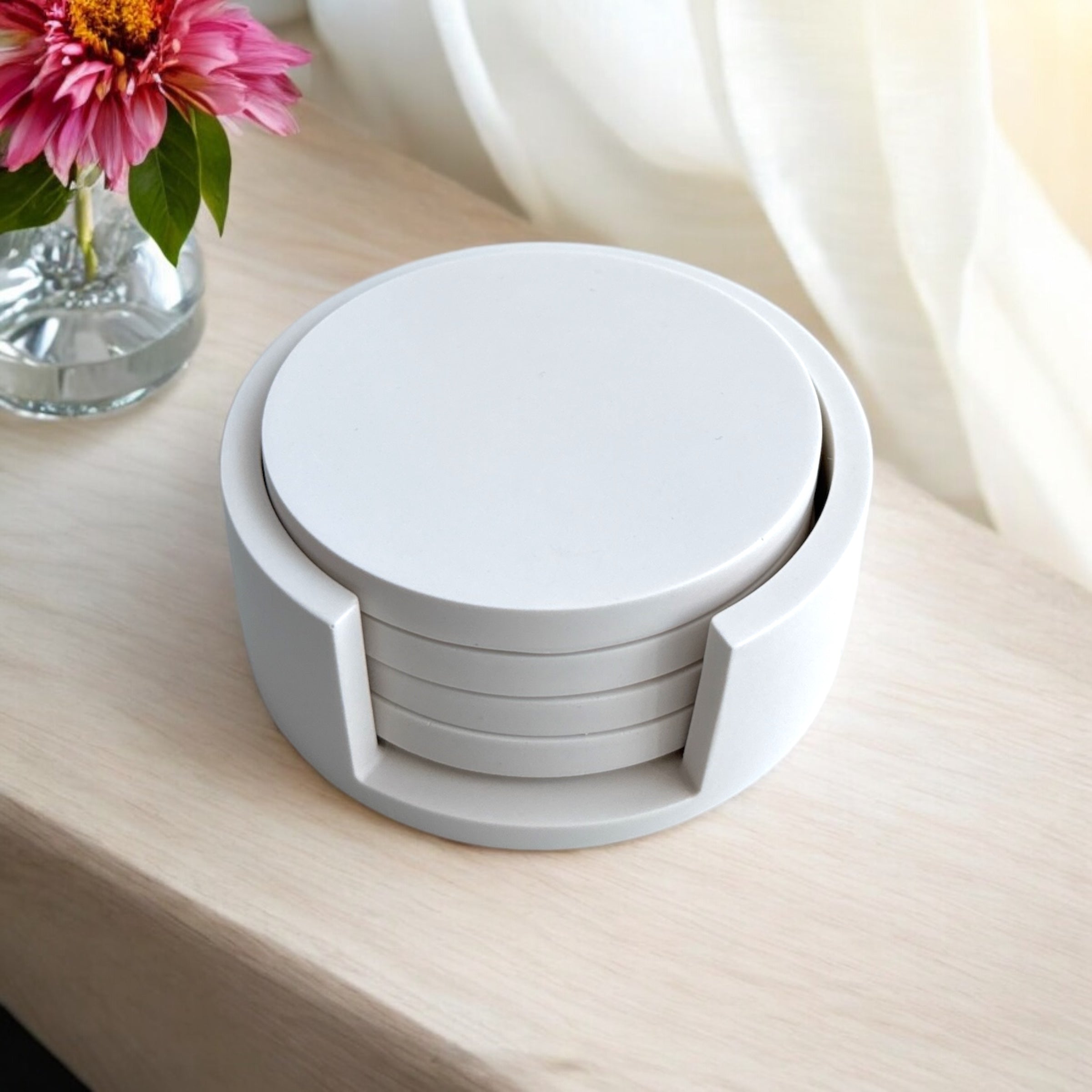 Round Coaster Set with Holder | Neutral Home Decor