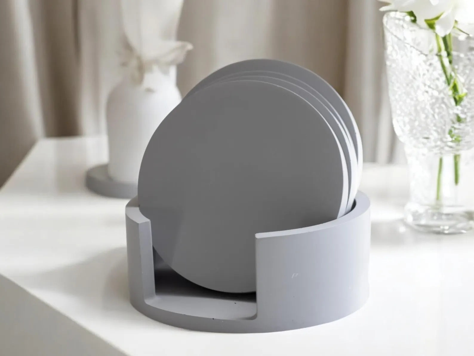 Round Coaster Set with Holder | Neutral Home Decor